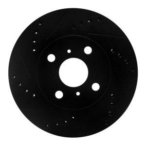 Toyota Echo Brake Rotor (1) - Front Left - R1 Concepts - Drilled & Slotted - Black - `00-`05